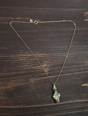 Park Lane Crystal Necklace 16" Aurora Borealis Drop- Gold Tone &Filagree Vintage